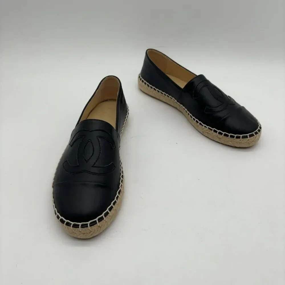 CHANEL Black Leather Flats